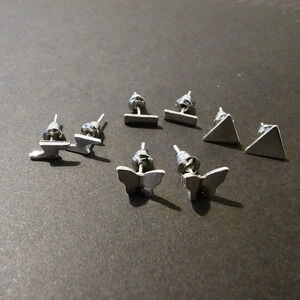 Silver Bar & Lightning Bolt & Triangle & Butterfly Stud Earrings